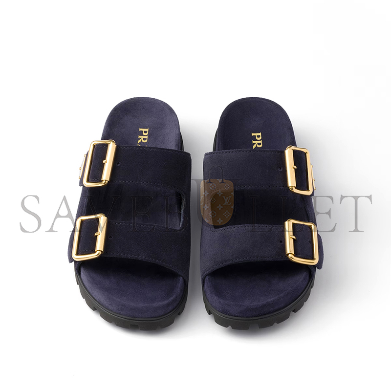 PRADA SUEDE STRAP SLIDES 1XX692